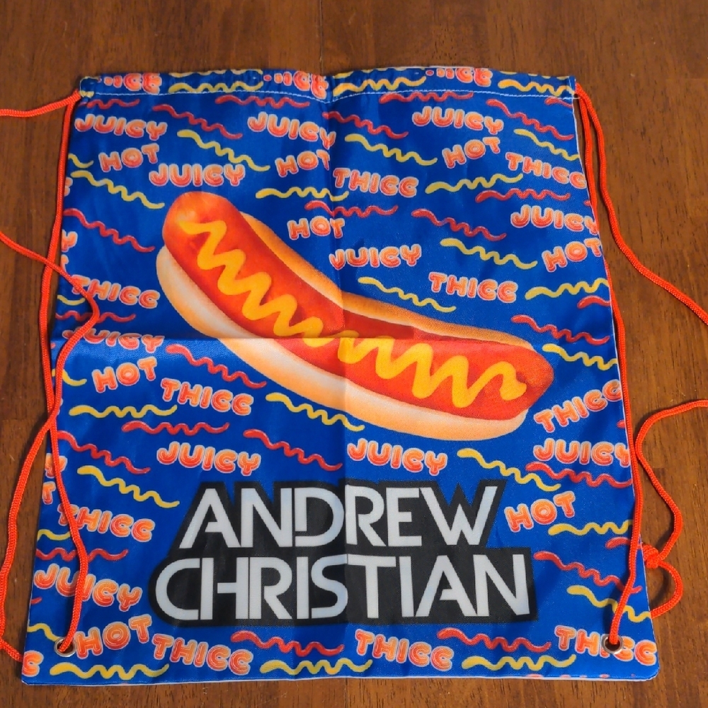 Andrew Christian Blue Hot Dog Graphic Bag